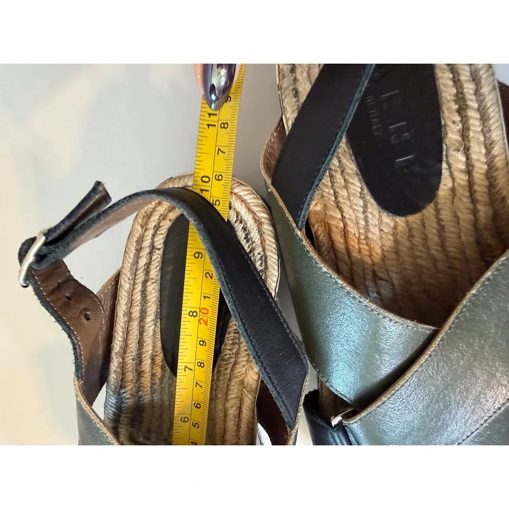Marni Olive Green Leather Espadrille Platform Slingback Sandals Striped Trim